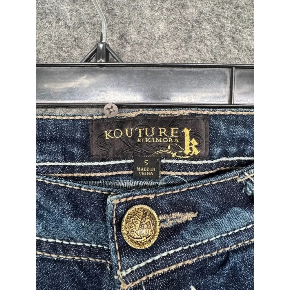 Kouture by Kimora Women Dark Wash Bootcut Jeans Y2K Low Rise Size S Embroidered‎